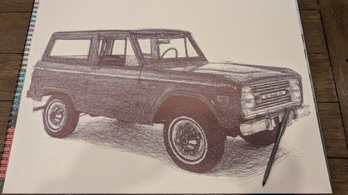 1st Gen Ford Bronco: Black Pen Drawing