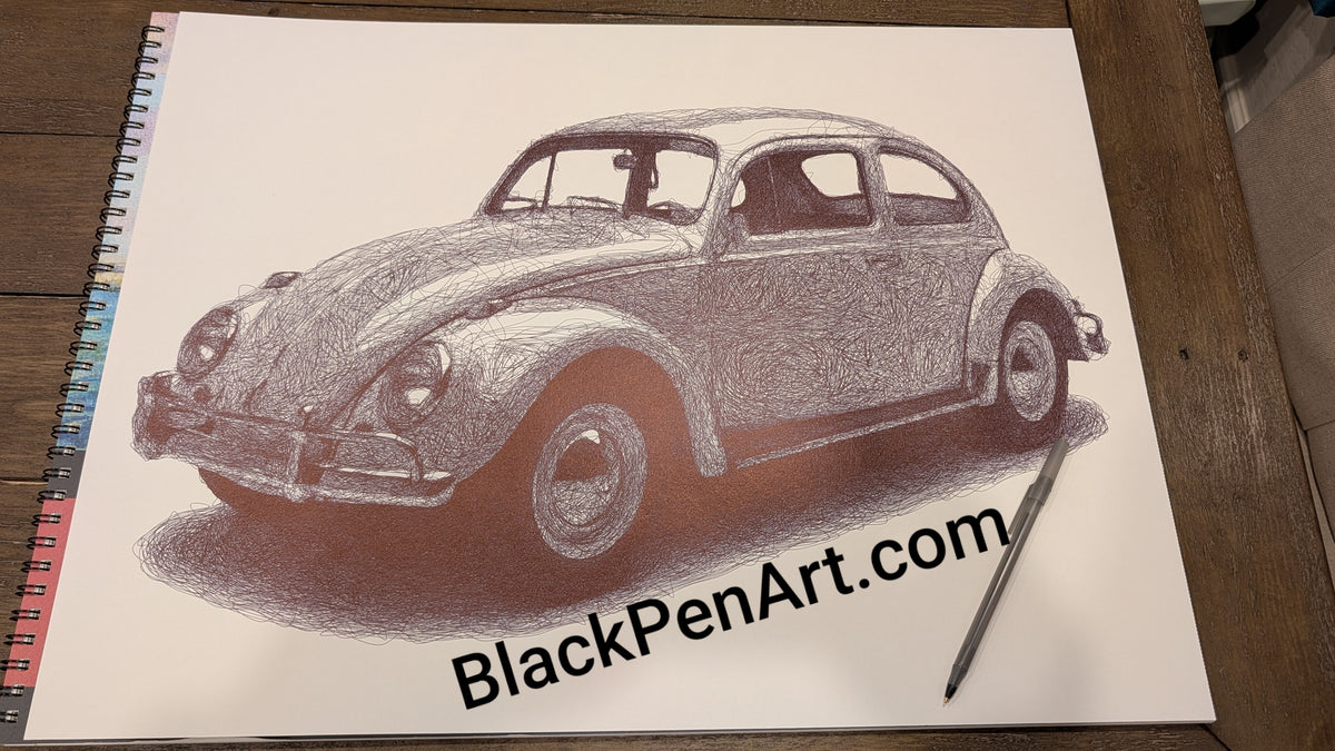VW Bug: Black Pen Drawing