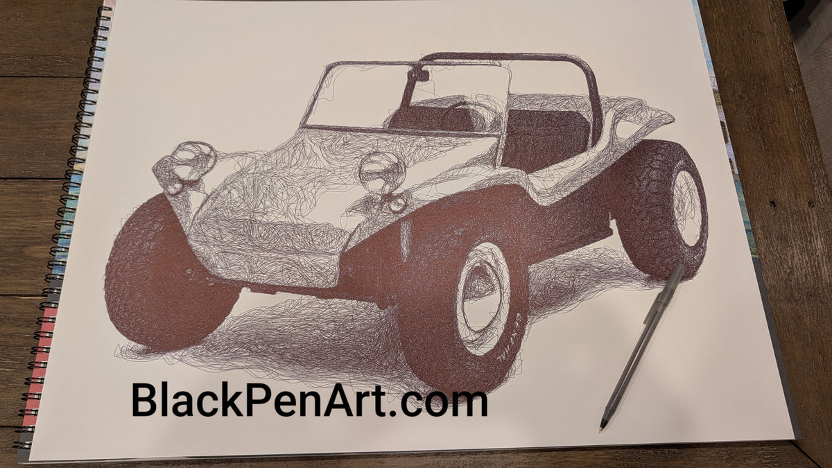 VW Meyers Manx Dune Buggy: Black Pen Drawing