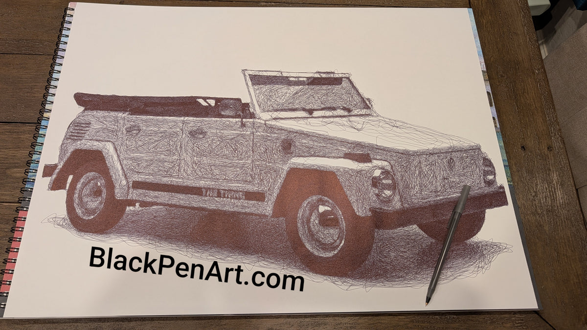 VW Thing: Black Pen Drawing