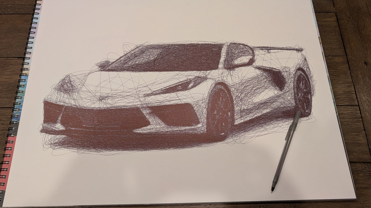 Chevy C8 Corvette Stingray: Black Pen Drawing