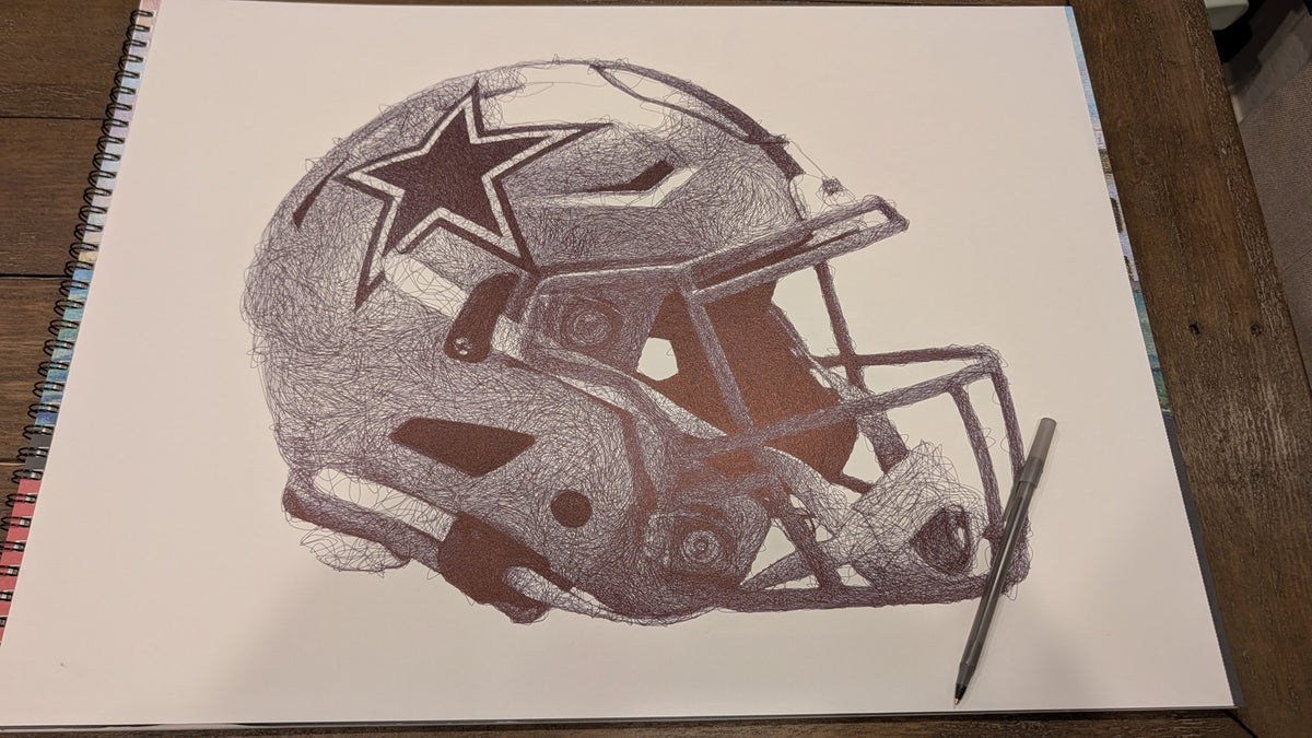 Dallas Cowboys Helmet: Black Pen Drawing